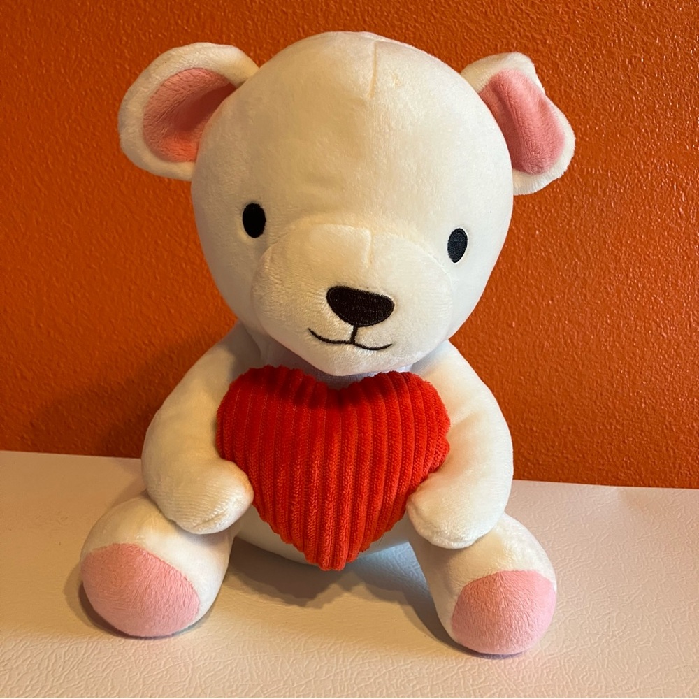 Hallmark White and Pink Stuffed Bear‎ with Red Heart Valentine Gift